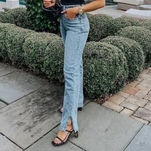 Abercrombie & Fitch Blue High Rise Split Hem Skinny Jeans